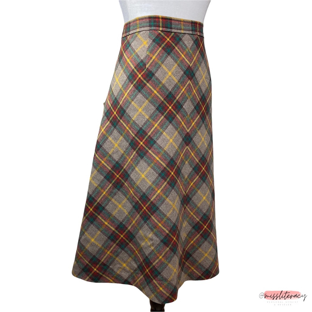 Vintage Women's Mister Leonard/Len Wasser Wool Plaid Tartan Midi Skirt [Size L] - Picture 14 of 15